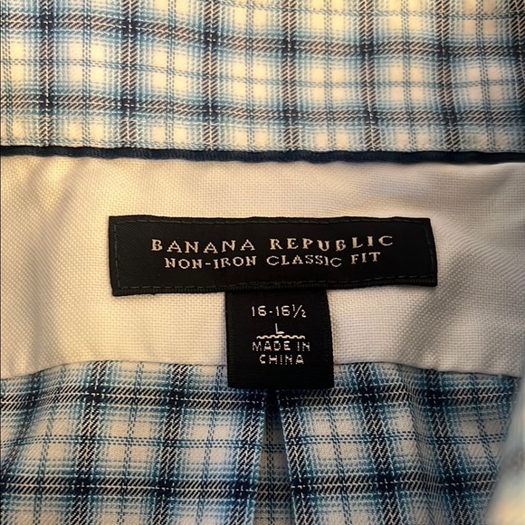 Banana Republic Blue and White Casual Button Down Shirt Sz. L 16-16 1/2 - Picture 2 of 8